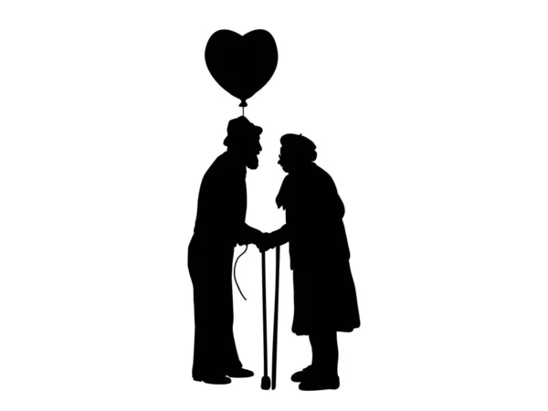 Le silhouette del nonno donano un cuore arioso alla nonna — Vettoriale Stock