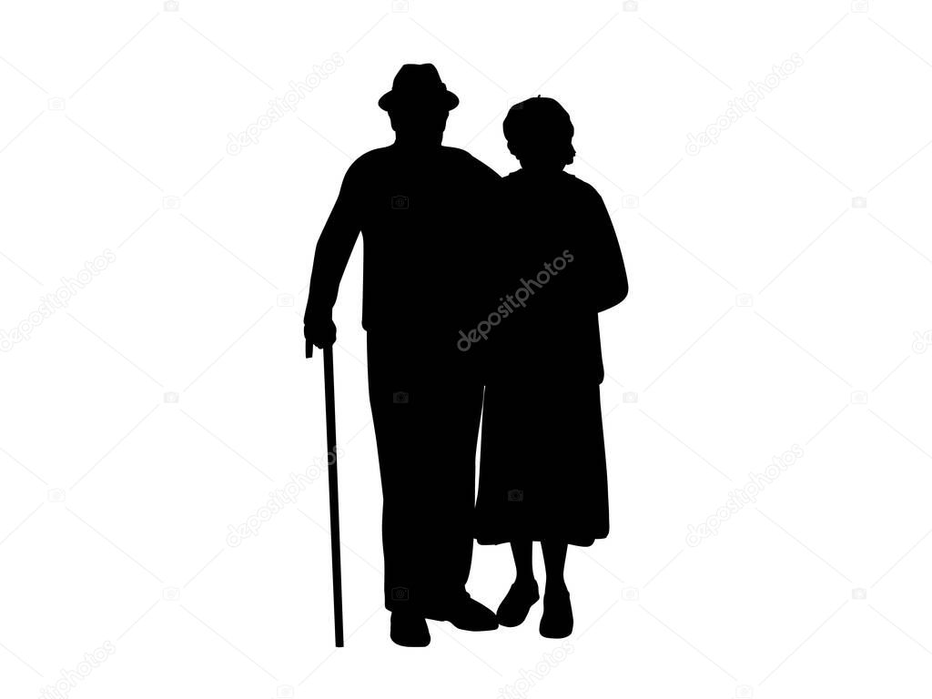 Silhouettes of grandparents stand together.