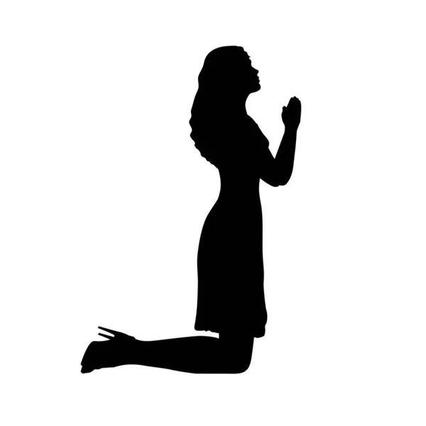 Silhouette femme agenouillée priant — Image vectorielle