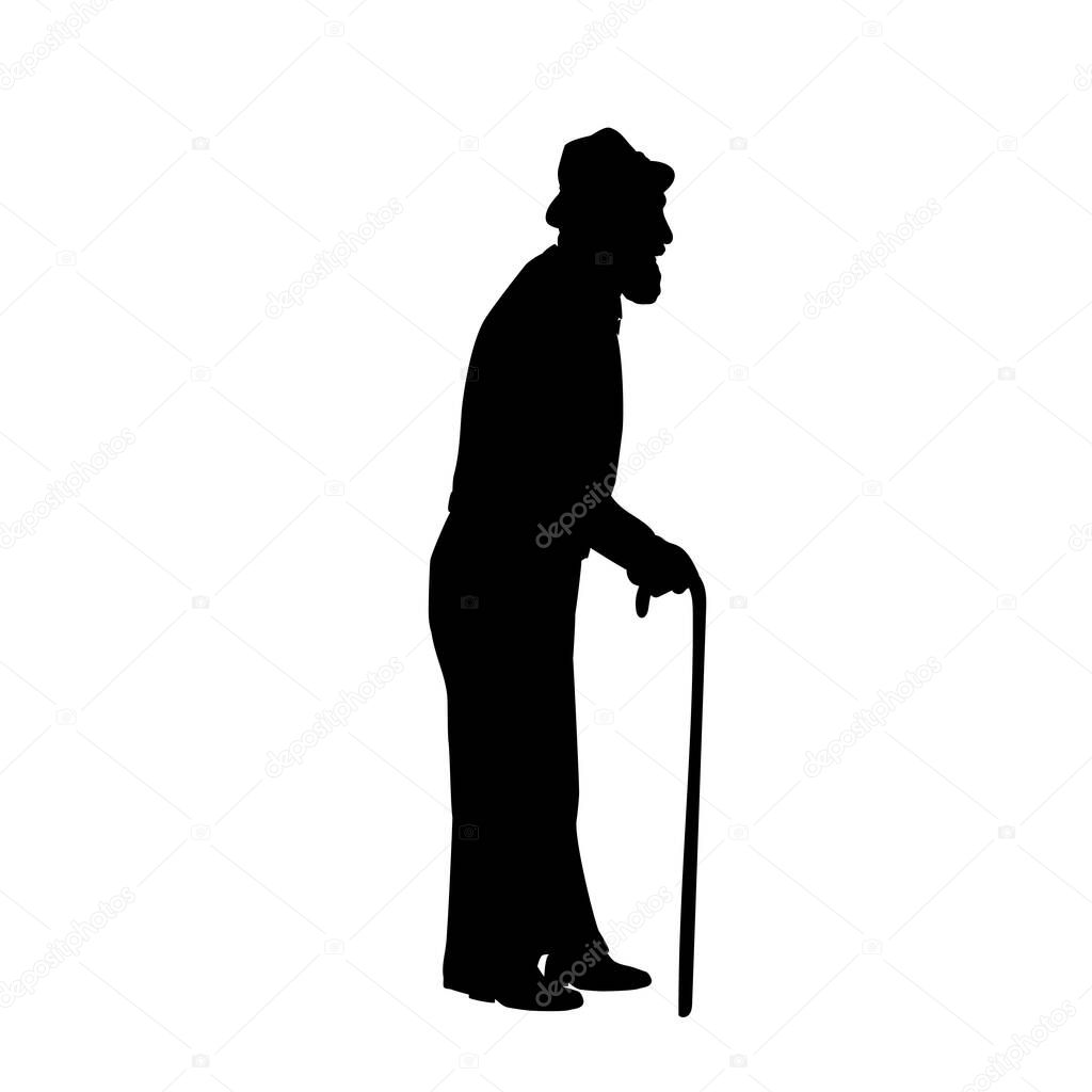 Silhouette grandfather stands sideways