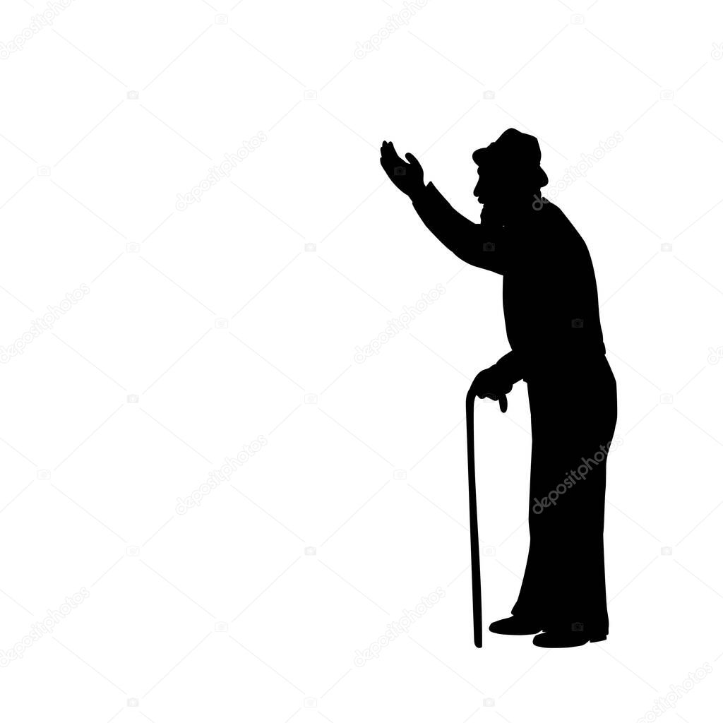 Silhouette of grandfather with hand indicates the direction. Illustration graphics icon