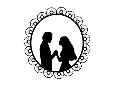 Siluet gelin ve damat çerçevede.