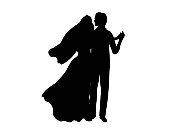 Siluet pengantin perempuan dan laki-laki menari - Stok Vektor