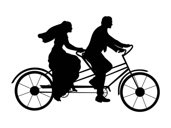 Silueta de novia y novio en bicicleta — Archivo Imágenes Vectoriales