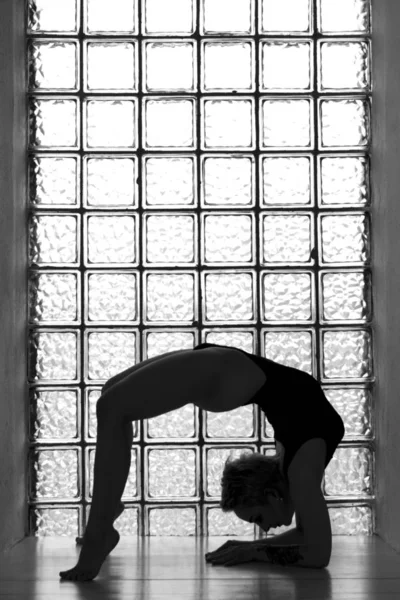 Woman`s silhouette with window