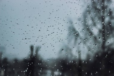 Yumuşak ve anlayışı bulanıklık. Kış sezonu penceresinde üzerinde Su damlacıkları. Arka plan damla su closeup ile.