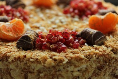 Pasta Napoleon lezzetli süslemeleri closeup ile katman