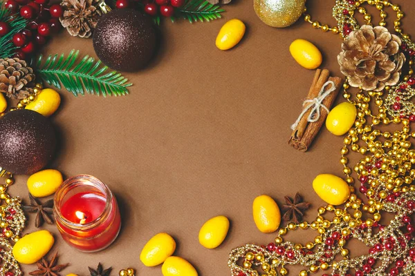 Cartão Natal Com Espaço Para Texto Com Decorações Árvores Natal — Fotografia de Stock