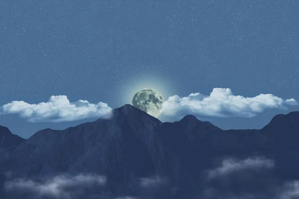 Amazing Landscape Mountains Full Moon Starry Sky Background — Stock Photo, Image