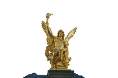 Eros, Dresden, Saksonya, Almanya beyaz arka plan üzerinde izole altın heykeli