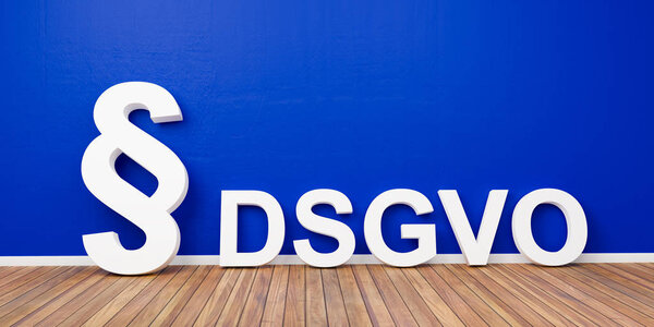 DSGVO Basic Data Protection Regulation Concept with paragraph symbol on blue wall - 3D Rendering