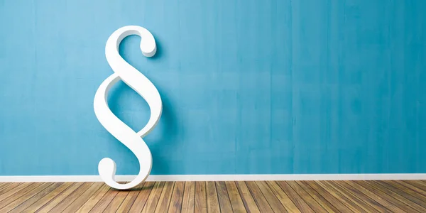 Beyaz paragraf smybol mavi bir duvara karşı - hukuk ve adalet kavramı görüntü - 3d render