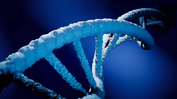 Синяя структура ДНК на размытом фоне. 3D-моделирование — стоковое фото