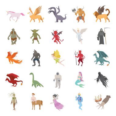 25 efsanevi yaratıklar renk vektör simgeler 