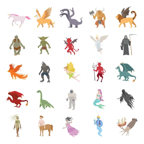25 mitycznych stworzeń kolor ikony wektorów — Wektor stockowy