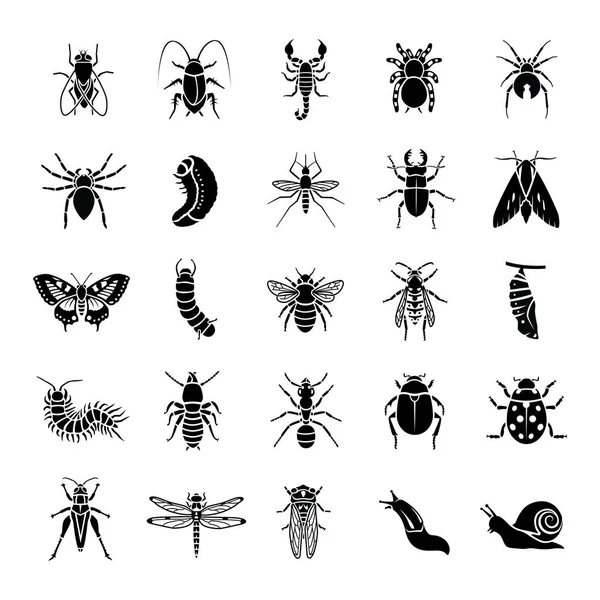 25 Iconos de vectores de glifo de insectos — Vector de stock