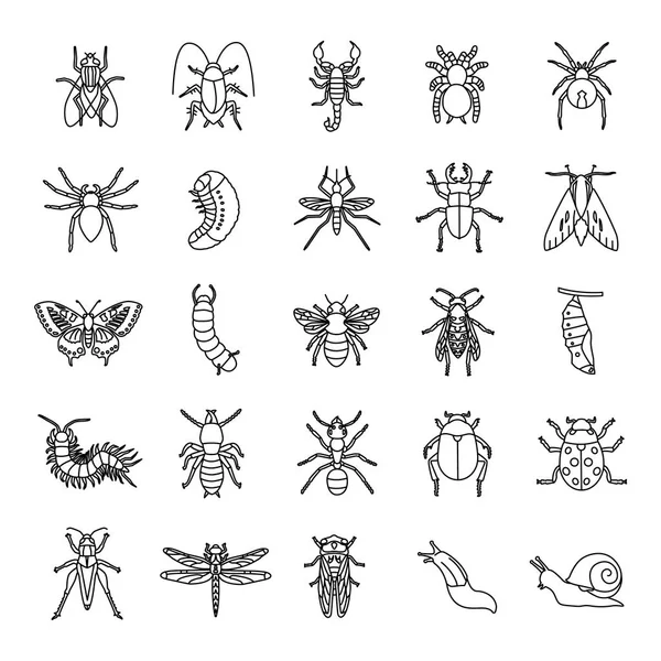 25 Insekten umreißt Vektorsymbole — Stockvektor