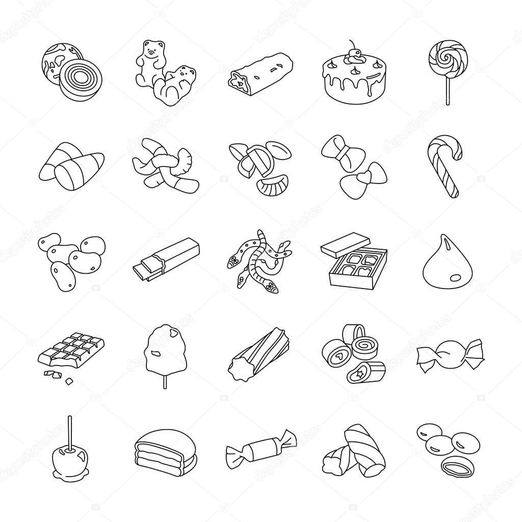 25 Confectionery outlines vector icons