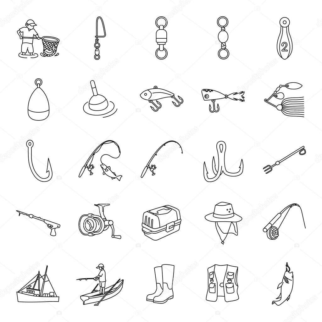 Fishing outlines vector icons