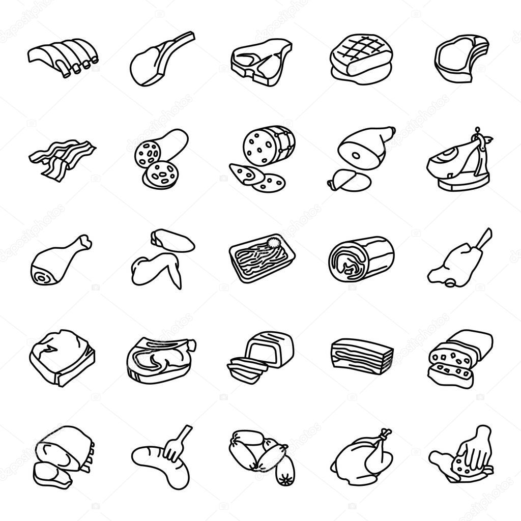 25 Meats outlines vector icons