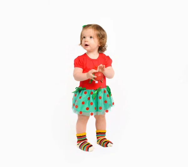 Toddler baby in a christmas costume. New Year costume of emotion — Stock Photo, Image