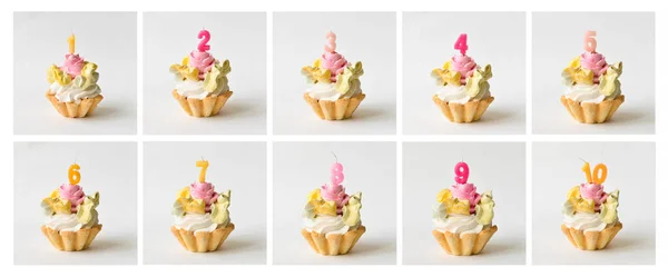 Набор тортов с цифрами на день рождения, разбить торт, декор — стоковое фото