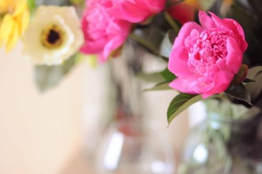 Şakayık çiçekleri ve arka plan olarak orkide