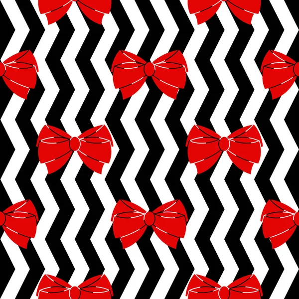 Seamless pattern. Red bows on a black and white background.