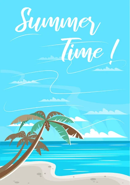 Ilustracja wektora. Letni krajobraz. Plaża, ocean, palmy. — Wektor stockowy