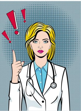 The doctor calls for attention. Pointing gesture. Vector illustration. clipart