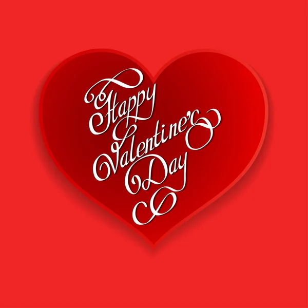 Feliz día de San Valentín texto escrito a mano en un corazón rojo — Archivo Imágenes Vectoriales