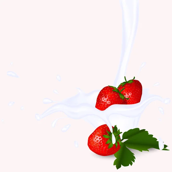 Erdbeere in Milch — Stockvektor