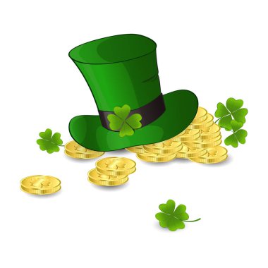 sembolleri St Patrick's Day. Cüce'nın şapka ve altın Yeşil yonca ile bırakır
