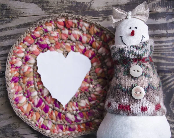 Handgjord Snögubbe Juldekoration Julleksaker Vintagestil Ort För Text — Stockfoto