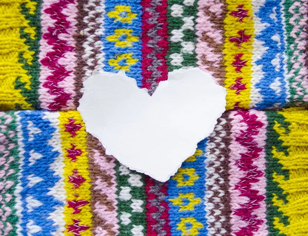 Coeur Papier Avec Espace Pour Texte Sur Fond Textile Coloré — Photo