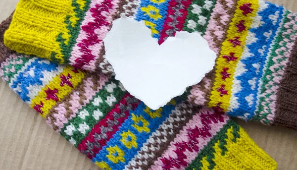 Coeur Papier Avec Espace Pour Texte Sur Fond Textile Coloré — Photo