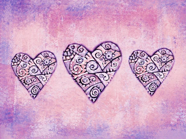 Abstract Folkloric Hearts Grunge Background Ethnic Motif Decoration Ethnic Design — Stock Photo, Image