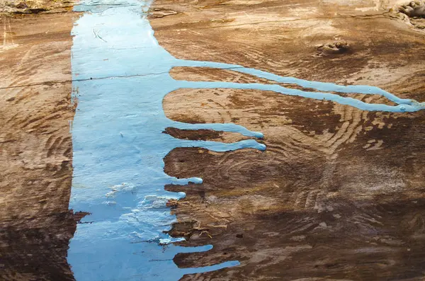 Holzuntergrund Bemalt Streifen Blauer Farbe Auf Holz Oberfläche Aus Altem — Stockfoto