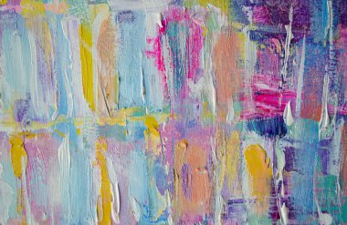 El çizimi akrilik resim. Soyut sanat geçmişi. Tuval üzerinde akrilik bir tablo. Renk dokusu. Sanat eserinin bir parçası. Fırça darbeleri. Modern sanat. Çağdaş sanat. Renkli tuval. Kapat..