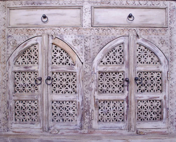 美丽的古董印度家具 古老的木图案纹理 复古家具与装饰 东方设计 木制装饰 — 图库照片