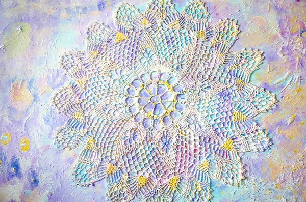 Big Painted Napkin Geometric Pattern Abstract Colorful Acrylic Background — Stock Photo, Image