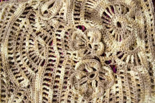 Knitting Irish Lace Made Melange Threads Ocher Color — Stock Photo, Image
