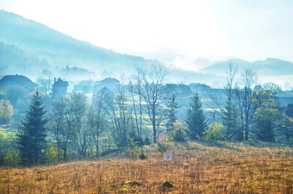 Karpat Jesieni Drewnianym Domu Kolorowa Jesień Krajobraz Sceny — Zdjęcie stockowe