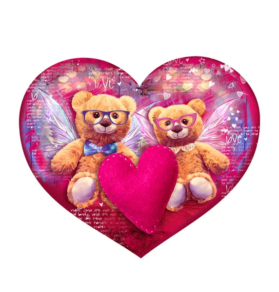 Happy Valentines Tageskarte. Liebesherz. Teddybär — Stockfoto