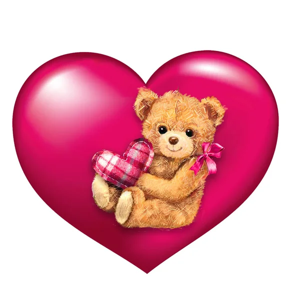 Happy Valentines Tageskarte. Liebesherz. Niedlicher Teddybär — Stockfoto