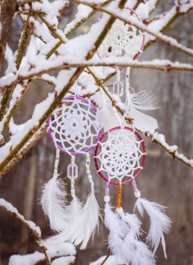 Bir ağaca tutunan Rüya yakalayıcı. Etnik tasarım, boho style, l.