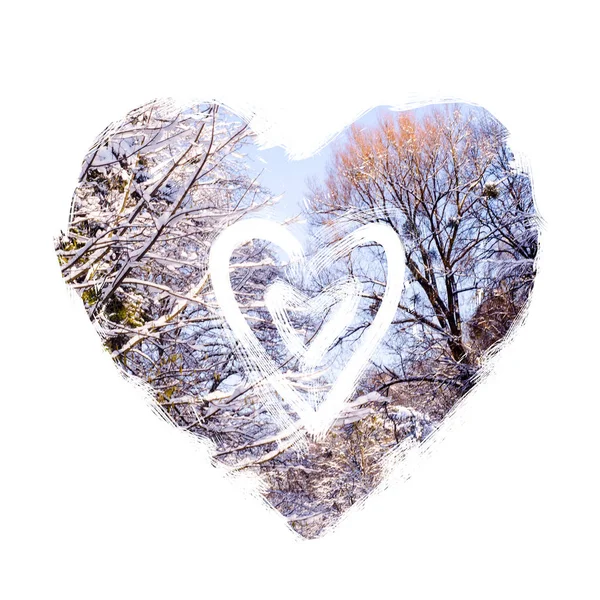 Abstraktes Handgezeichnetes Herz Liebe Herzdesign Fotocollage Mit Grafischen Silhouetten Von — Stockfoto