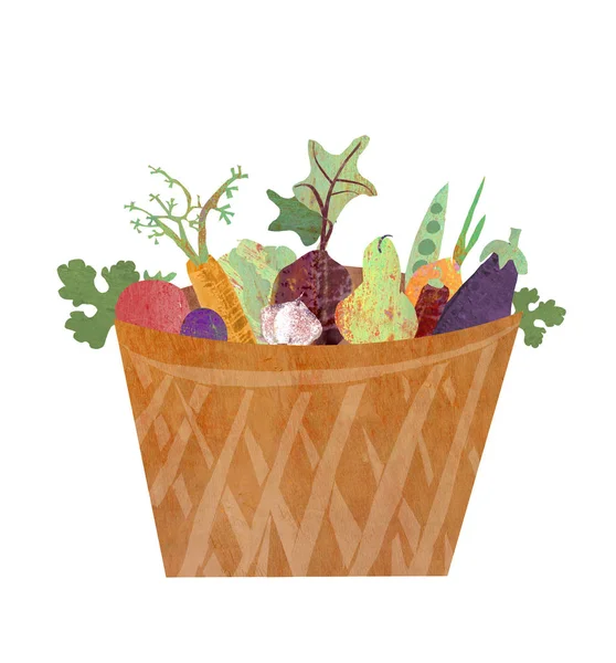 Kolaż jest ilustracja owoców i warzyw za pomocą malownicze tekstury. Pojęcie diety surowej żywności i wegan. Świadome odżywianie — Zdjęcie stockowe
