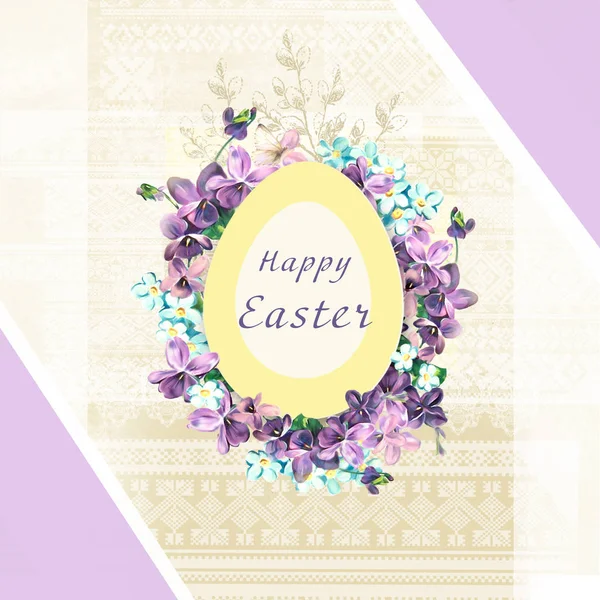 Paaskaart bloemen. Sjabloonpagina met handgeschreven opschrift vrolijk Pasen. Vakantie flyers, banners, posters en sjablonen ontwerp — Stockfoto