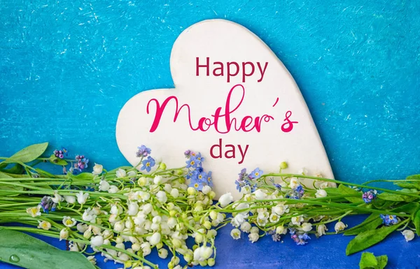 Maiglöckchen Strauß Auf Blauem Grunge Hintergrund Grußkarte Zum Muttertag — Stockfoto